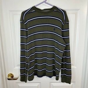Men’s Timberland Waffle Weave Olive Green Striped Long Sleeve Top size L